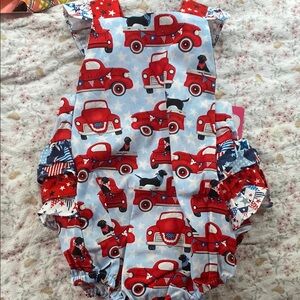 Patriotic Red Car Print Kids Romper